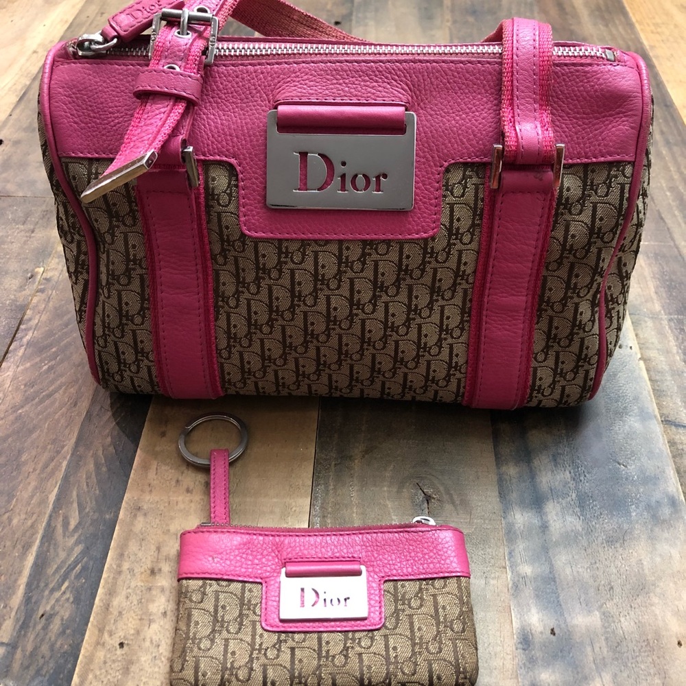 Dior Pink Monogram Purse and Key Ring Wallet